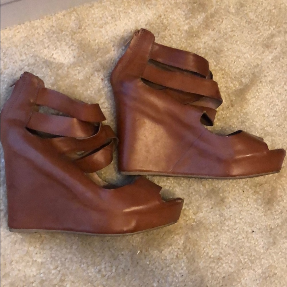 Brown strapy wedge heel